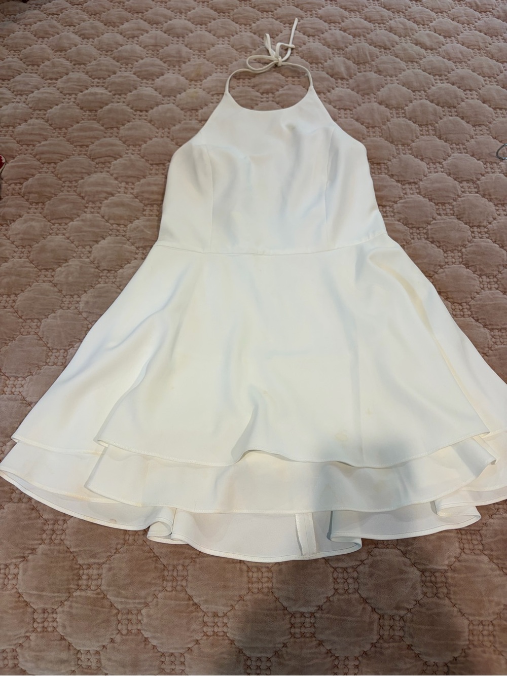 Alice + Olivia Ivory Halter Mini Dress with Layered Flounce Skirt